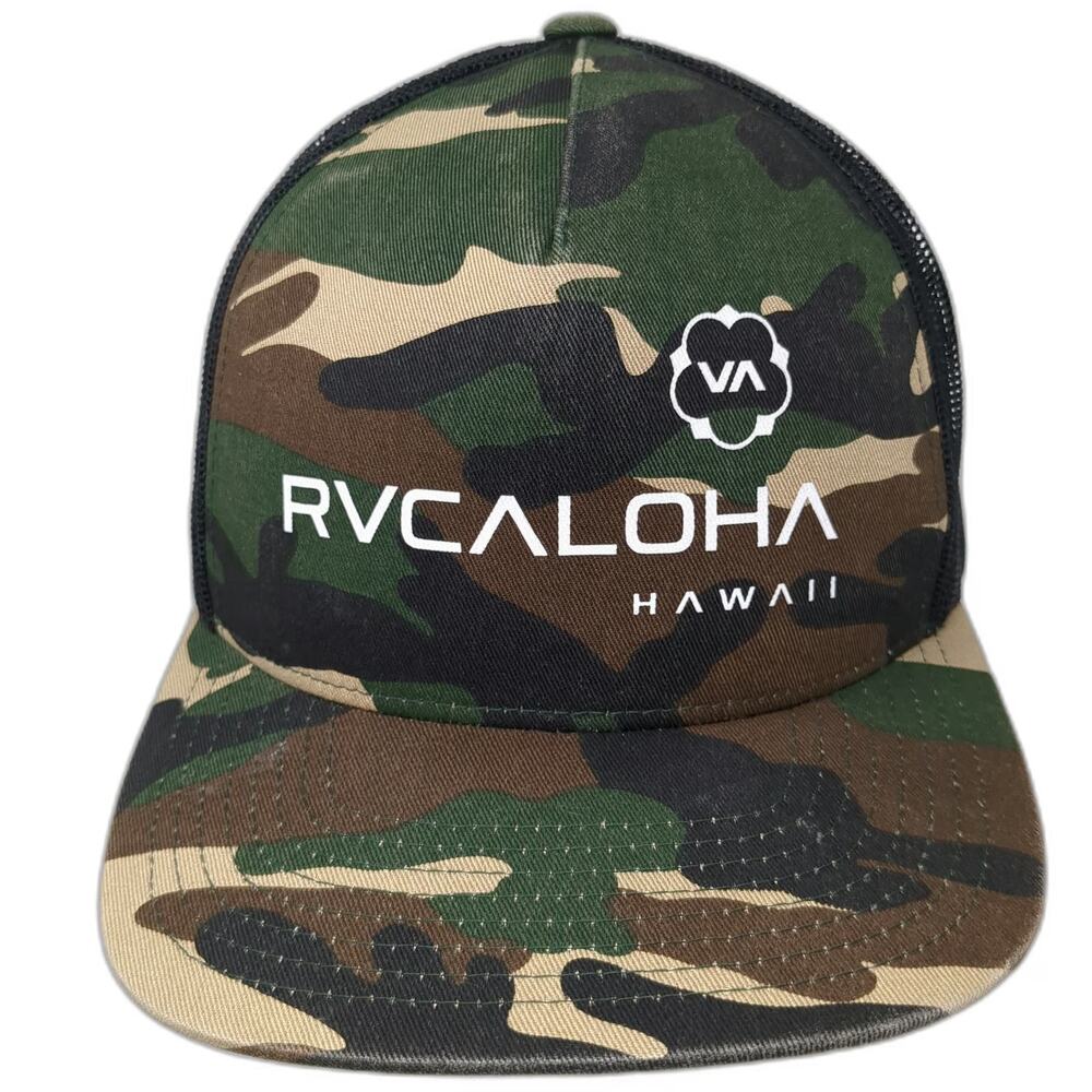 RVCA Trucker Hat Green One Size Camo Hawaii RVCALOHA Mesh Snapback Structured